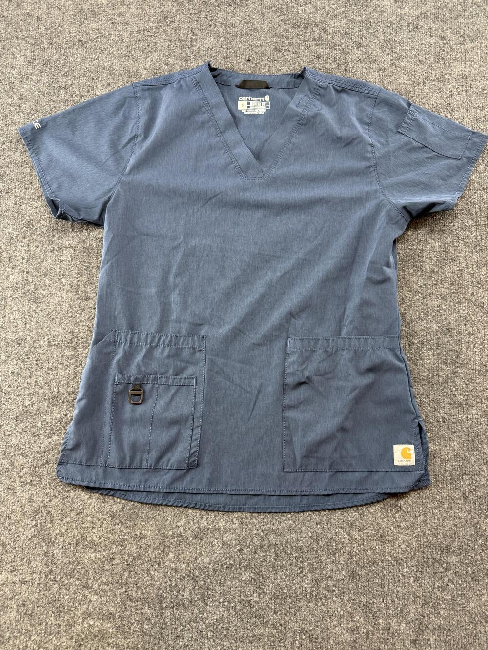 Carhartt Scrub Top Shirt Womens Small Blue Modern Fit V Neck Pockets Medical